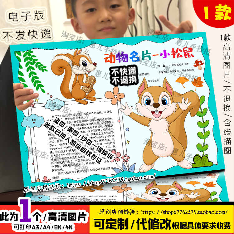 动物名片小松鼠手抄报动物小松鼠生活习性生长环境电子小报线稿