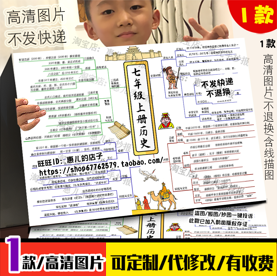 七年级上册历史思维导图人教史前夏商周秦汉三国两晋南北朝手抄报,商务/设计服务,设计素材/源文件,淘宝优惠券,粉丝福利购,淘宝优惠卷