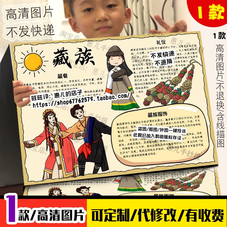 藏族手抄报青藏高原少数民族传统风俗习俗文化电子小报模版线稿