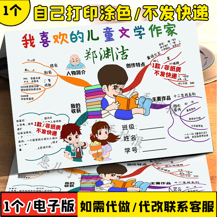 我最喜欢的文学作家郑渊洁思维导图文学作家手抄报线描图电子小报