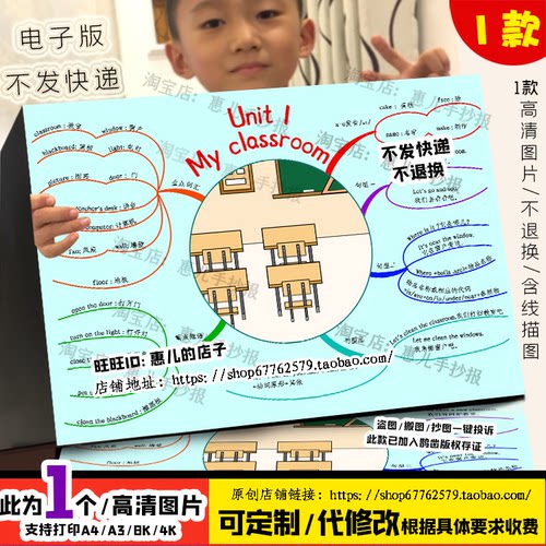 英语My classroom思维导图手抄报四年级上我的教室电子小报线稿