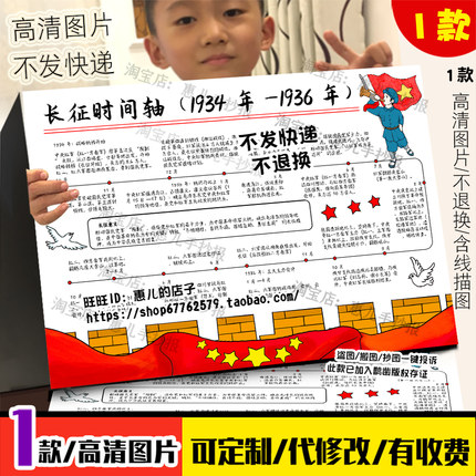 长征时间轴手抄报1934-1936长征精神路线图传承红色基因电子小报