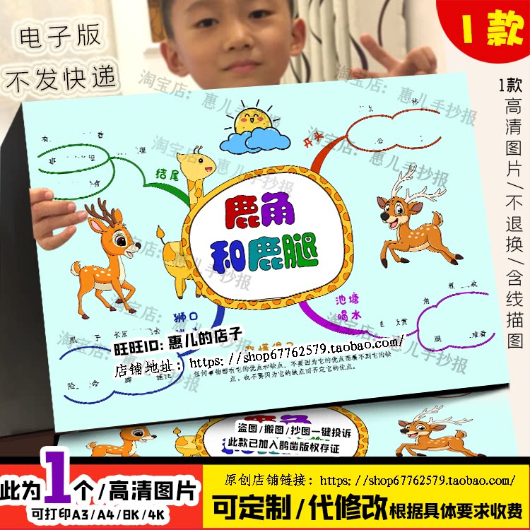 寓言故事鹿角和鹿腿思维导图手抄报语文三年级下读后感电子版小报