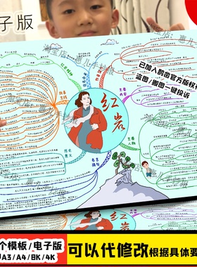 阅读红色经典红岩思维导图读书黑白线描中小学生手抄报模板A4A38K