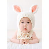 儿童摄影服装 小兔子主题可爱白色兔帽宝宝满月百天照拍照针织服装