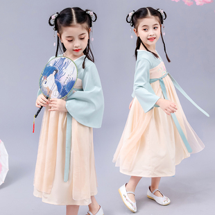 儿童古装 连衣裙中国风唐装 短袖 汉服女童夏装 古风亲子襦裙表演服