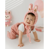 百天宝宝婴儿拍照服装 拉布布影楼道具主题儿童摄影labubu针织帽子