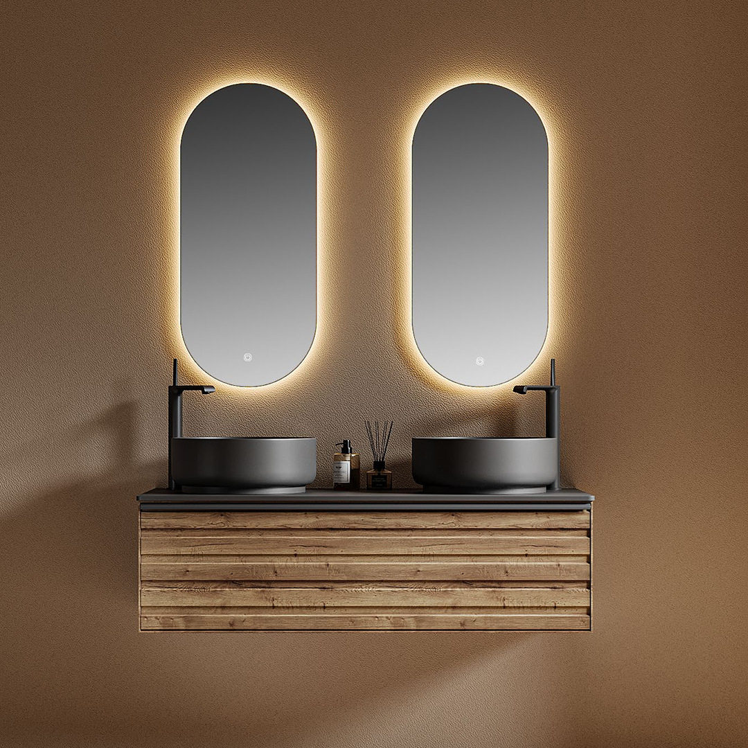 简约中古风双盆岩板浴室柜组合定制智能洗脸盆洗手盆实木设计师款