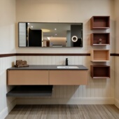 意式 极简浴室柜组合岩板酒店风两层壁挂洗漱台洗脸盆定制卫浴柜