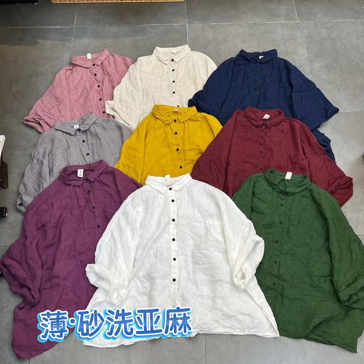 砂洗做旧纯亚麻 81823翻领衬衫女 宽松大码休闲上衣 夏装新款