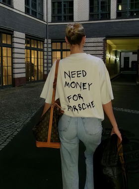 Need Money For短袖搞笑涂鸦欧美街头复古英文字母男女印花T恤潮