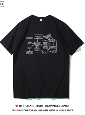 Never Gonna Give You Up趣味英文短袖男女夏季纯棉小众设计感T恤