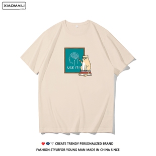 it猫猫上课 情侣纯棉宽松短袖 趣味搞笑T恤 休闲男女款 tee 美式 use