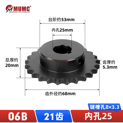 SP06B-21齿3分链轮45钢