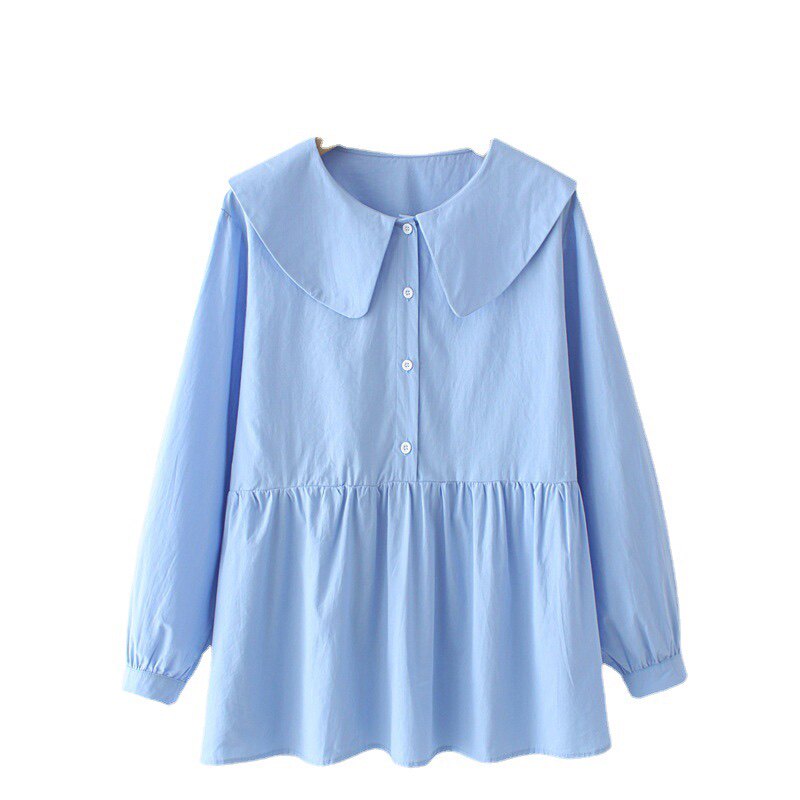 COTTON PREGNANT WOMAN 200 POUND TOP SPRING AND AUTUMN THIN LOOSE BELLY COVERING BABYDOLL SHIRT LARGE SIZE WHITE SHIRT LONG SLEEVE SHIRT