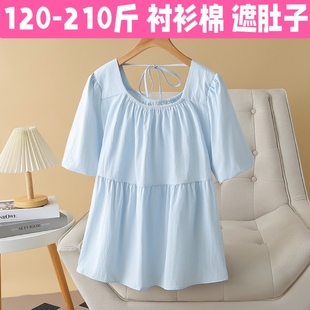 衬衫 宽松大码 时尚 韩版 200斤上衣怀孕期遮肚子显瘦 娃娃衫 孕妇短袖
