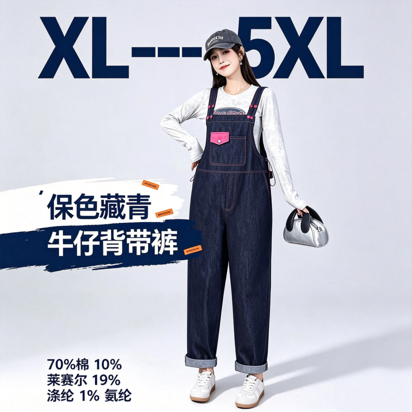 大码孕妇牛仔托腹阔腿背带裤