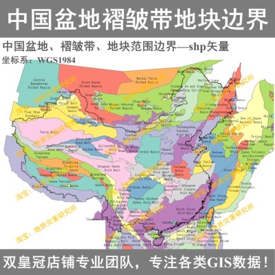 中国盆地褶皱带地块范围边界shp矢量数据集板块构造隆升arcgis图