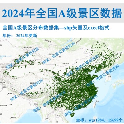 2024年更新全国A级景区空间分布数据集shp矢量arcgis出图