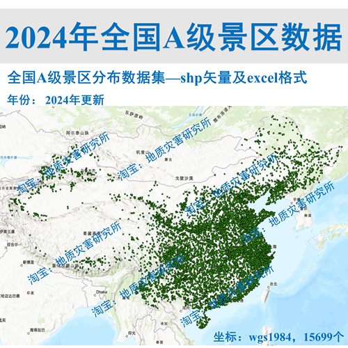 2024年更新全国A级景区空间分布数据集shp矢量arcgis出图