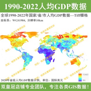 全球1990-2022年国家/省/市人均GDP数据TIFF栅格数据集gis出图