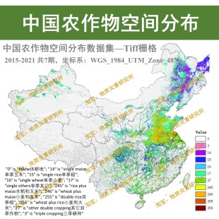 中国农作物空间分布数据集tiff栅格农田类型500m分辨率gis出图