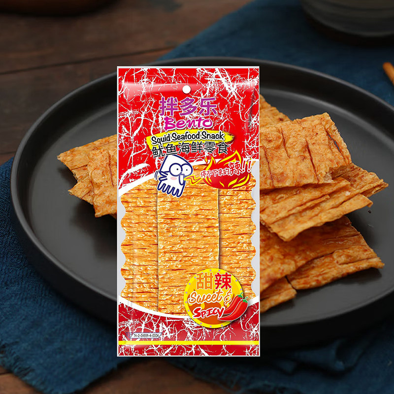 拌多乐甜辣味鱿鱼片即食休闲小吃海鲜零食20g*4包