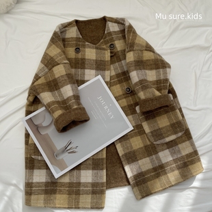 艺术生正反两面穿纯手工小个子儿童双面羊毛大衣女童中长款外套