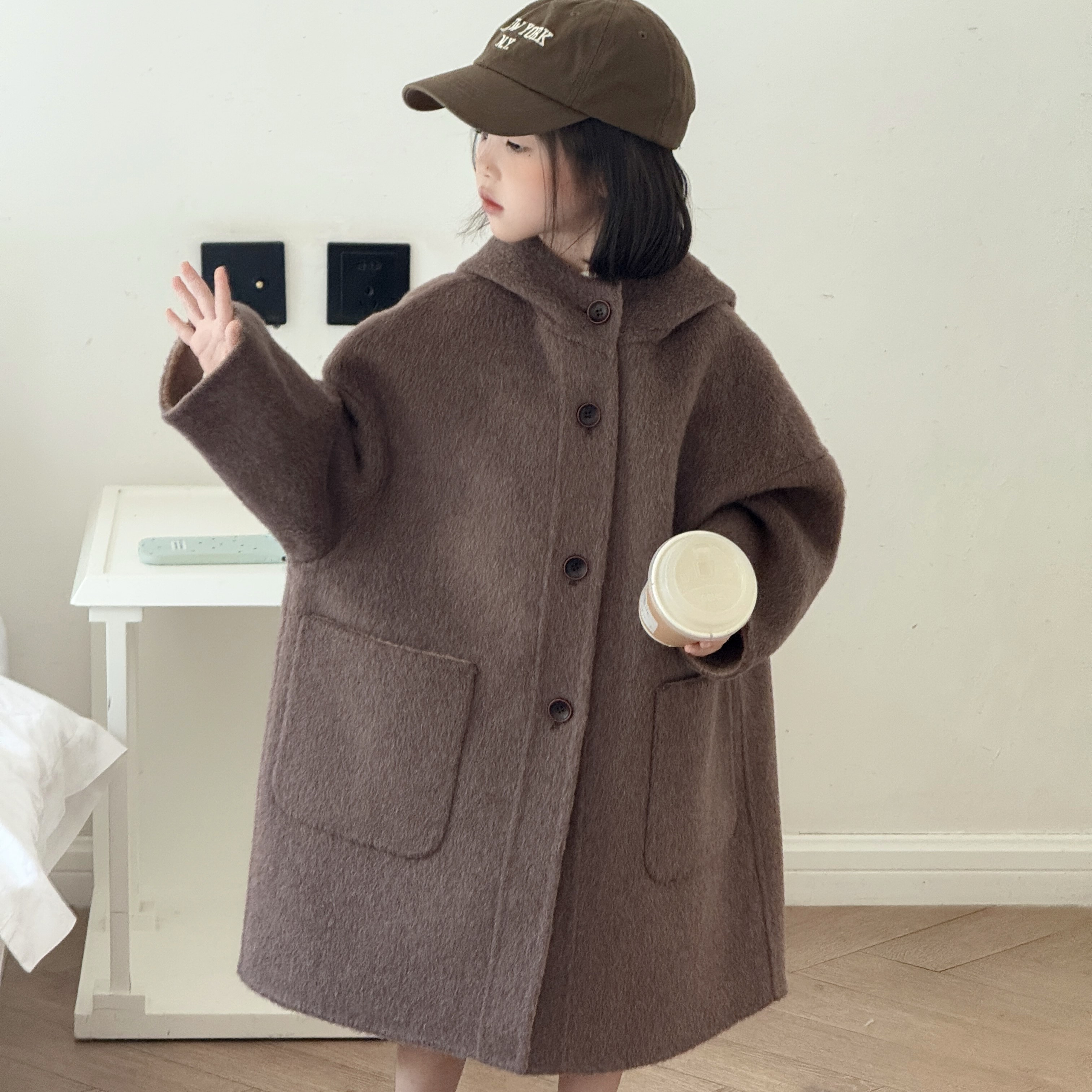 连帽双面羊毛大衣童装宽松