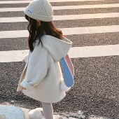 小兔子可爱女童双面羊绒大衣2024秋冬儿童连帽呢子骆驼绒加厚外套