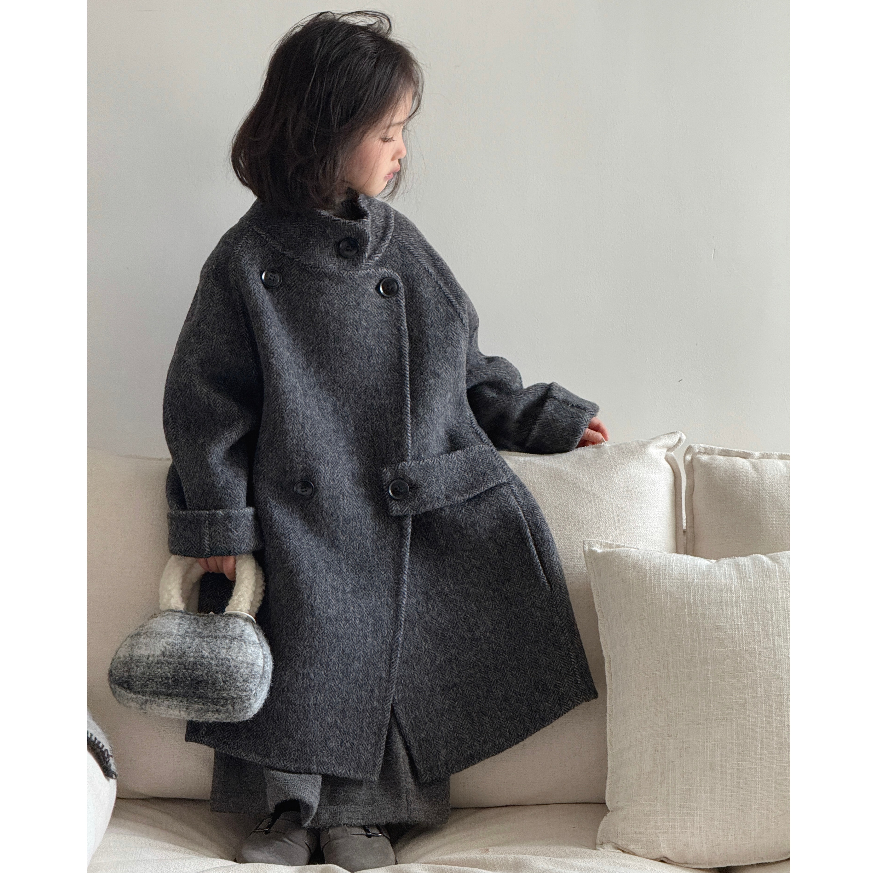 韩系童装男女童100%双面羊毛大衣