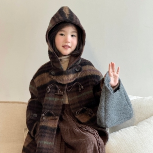 送马甲羊毛羊驼双面羊绒大衣童装学院男童女童连帽小个子呢子外套