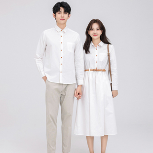 结婚登记照情侣装秋装新款纯棉连衣裙百搭一衣一裙白衬衫领证衣服