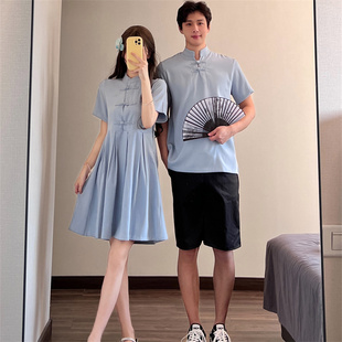 新中式情侣装新款夏国风改良旗袍穿搭结婚唐装大码新年过年衣服潮