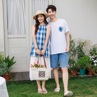沙滩情侣装夏季套装海南三亚海边穿搭衣服大码云南大码度假连衣裙