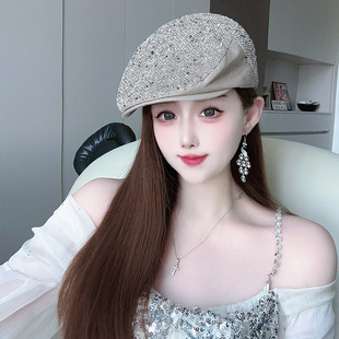 男女出游潮帽复古贝雷帽条纹黑色前进帽子 韩版 鸭舌帽夏季 遮阳薄款