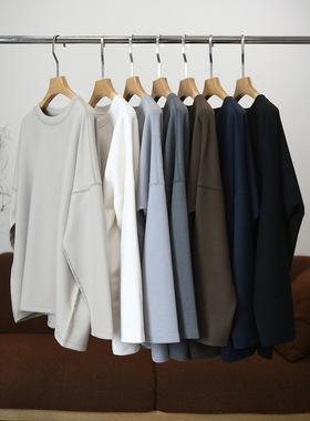 【颖颖家】岛国琎口面料~软糯不易皱 落肩宽松圆领套头T恤  W1489