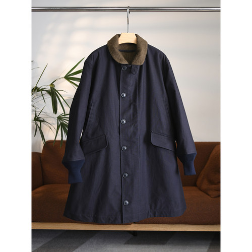 日系文艺密织棉小翻领内里羊毛驼绒混纺绒毛感中长风衣外套 W1754