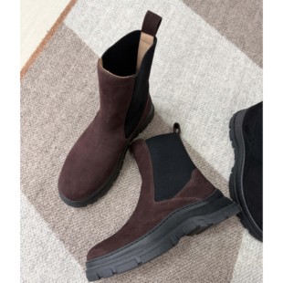踩屎感增高厚底高丝光羊反绒光面小牛皮切尔西靴马丁靴短靴W1793
