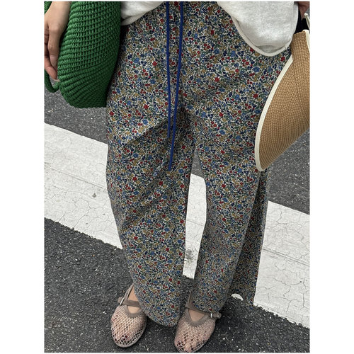 【颖颖家】粉标复古碎花松弛感神裤！轻薄松紧腰抽绳休闲裤W2424