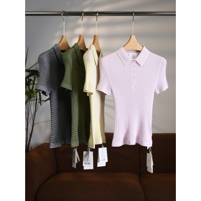 【颖颖家】匠心J系羊毛真丝混纺玉米针弹力显瘦翻领POLO短袖W2068