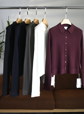 颖颖家 匠心B系精纺18针60支羊毛气质小翻领单排扣针织开衫 W1627