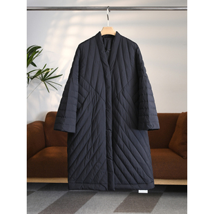 颖颖家 日系老钱 大气V领吸扣95白鹅绒中长款宽松排骨羽绒服W1820