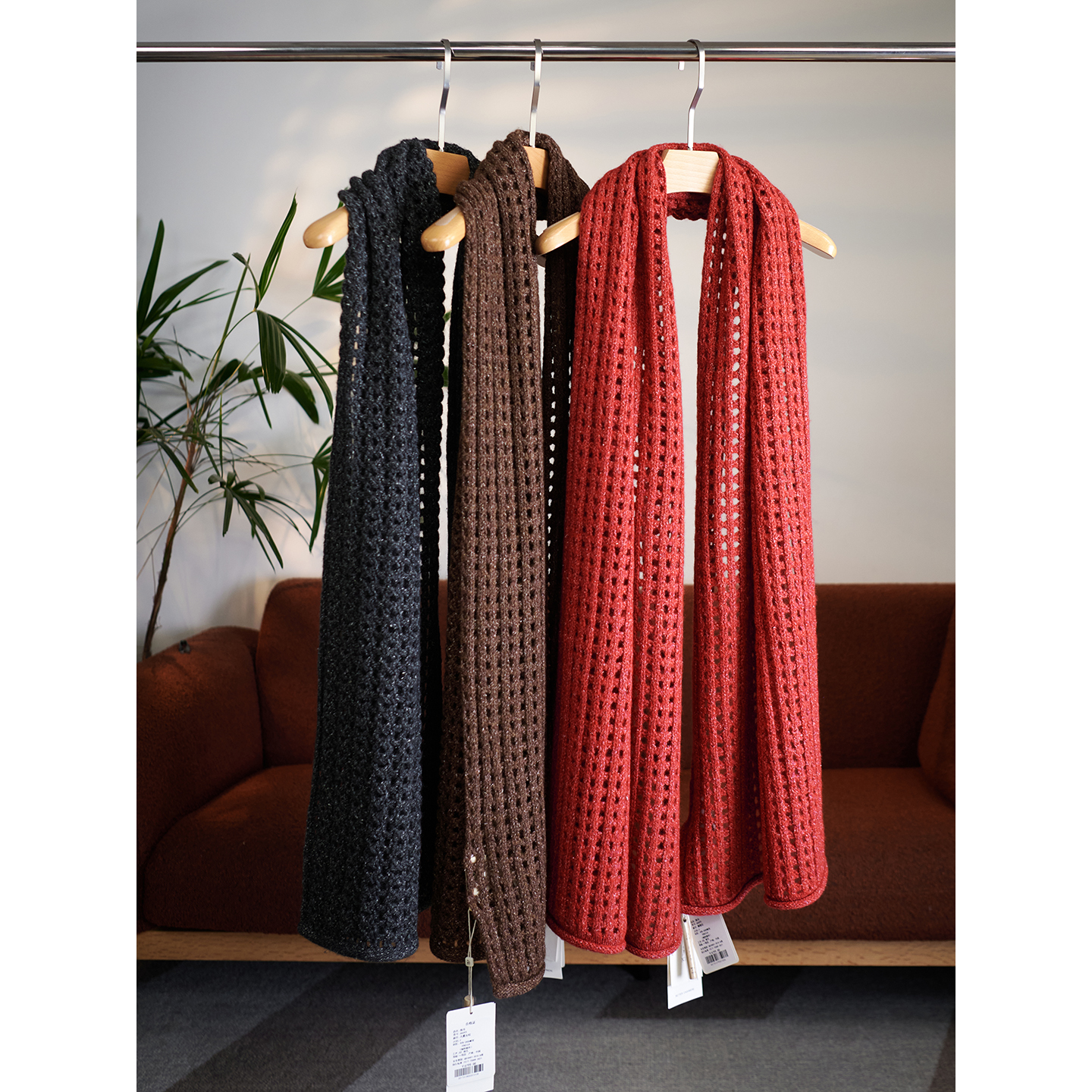 颖颖家匠心J系重磅羊绒真丝混纺花纱超亲肤镂空针织围巾披肩W1720