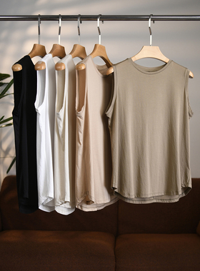 【颖颖家】超舒服日系轻棉极简纯色圆领背心 外穿内搭皆可 W2164