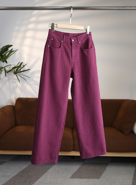 [颖颖家]多巴胺石榴红九分直筒中腰牛仔裤宽松显瘦复古美式W1865