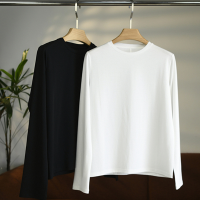 颖颖家 最少两件收！四季可穿 轻柔简约长绒棉后中缝长袖T恤W1798