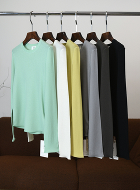 匠心J系！！袖口自然卷边 美丽诺羊毛后中线罗纹圆领针织衫 W1423