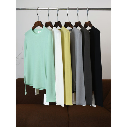 匠心J系！！袖口自然卷边 美丽诺羊毛后中线罗纹圆领针织衫 W1423