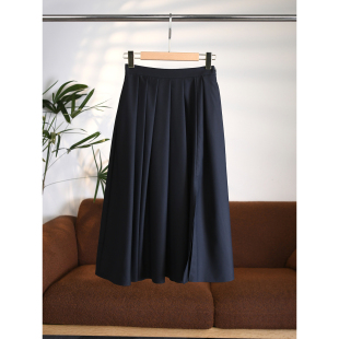 W1939 MM极简复古捏褶侧拉链双插口袋开叉中长百褶半裙 颖颖家